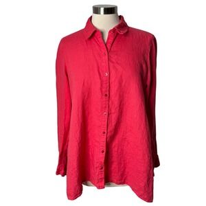 Eileen Fisher Organic Irish Linen Button Down Shirt Pink Womens Small Minimalist